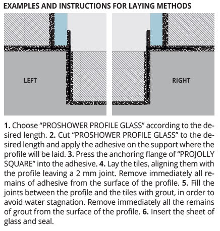 Schita montaj profil fixare sticla dus walk in Proshower Glass Profile Progress Profiles