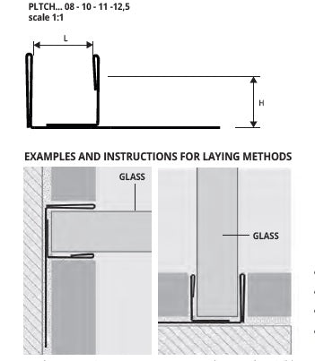 Schita montare profil dus inox fixare sticla PLTCHAC-PLTCHACS
