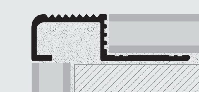 Sectiune montaj Bagheta aluminiu pt protectia treptelor Probrastep